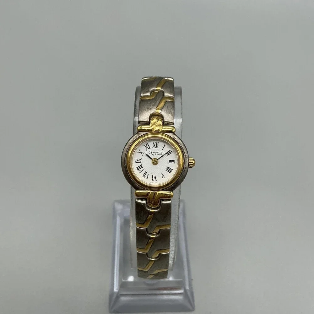 Caravelle By Bulova Womens Watch 19mm White Dial Two Tone New Battery 7.25